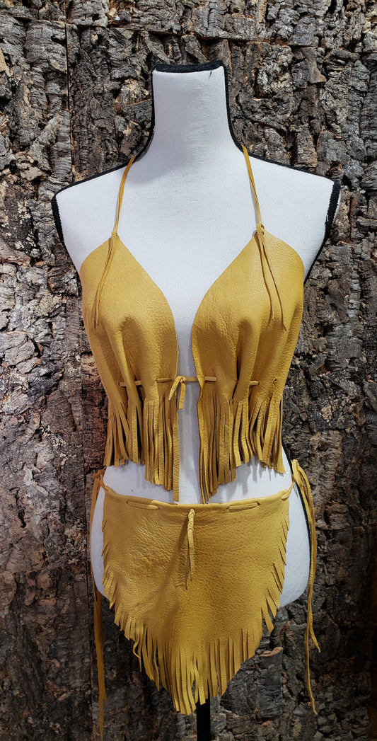 Full grain buckskin bikini, gold color